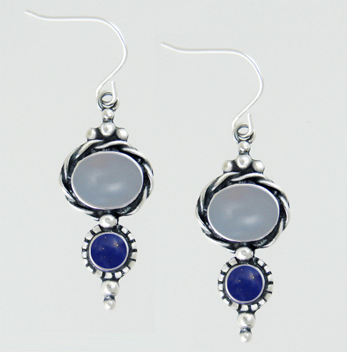 Sterling Silver Drop Dangle Earrings With Chalcedony And Lapis Lazuli Sterling Silver Drop Dangle Earrings With Chalcedony And Lapis Lazuli